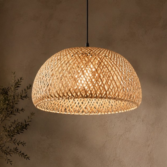 Lampadario cupola di rattan bamboo naturale per soggiorno