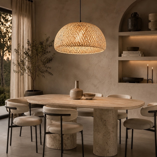 Lampadario cupola di rattan bamboo naturale per soggiorno