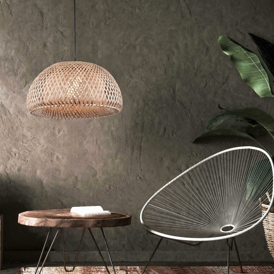 Lampadario cupola di rattan bamboo naturale per soggiorno