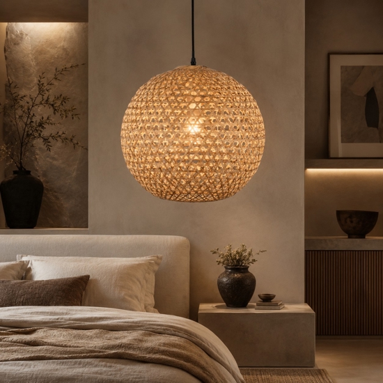 Lampadario sfera di rattan naturale 40 cm per camera da letto