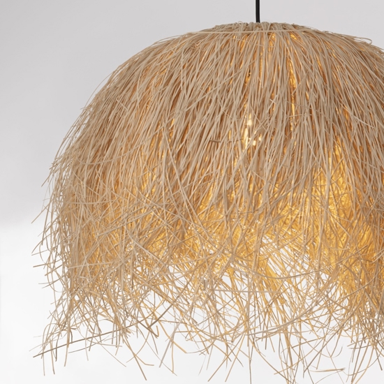 Lampadario cupola fili di rattan naturale per tavolo sala da cucina