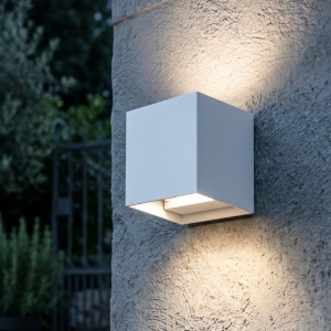 Top light applique cubo da parete per esterno perth bianco led cct 3000k 4000k