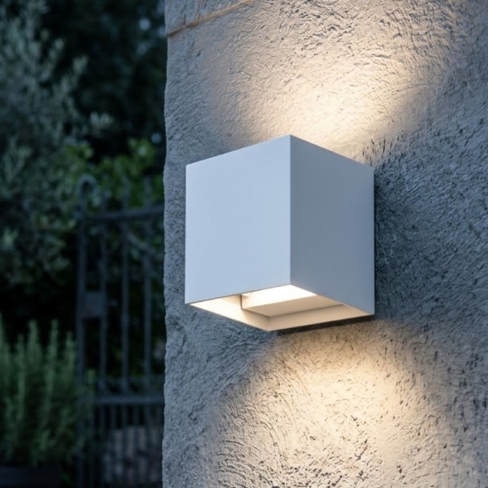 Top light applique cubo da parete per esterno perth bianco led cct 3000k 4000k