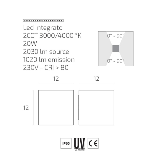 Top light applique cubo da parete per esterno perth bianco led cct