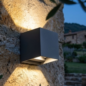 Top light perth applique cubo da esterno antracite led cct 3000k 4000k biemissione