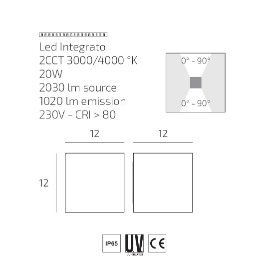 Top light perth applique cubo da esterno antracite led cct 3000k 4000k biemissione