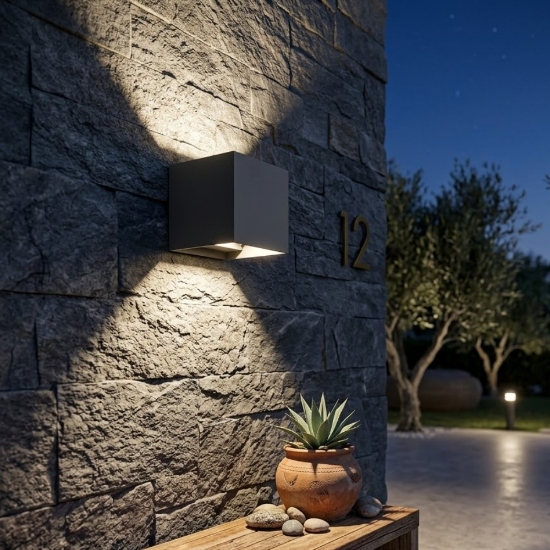 Top light perth nera applique da esterno cubo led orientabile cct 3000k 4000k ip65
