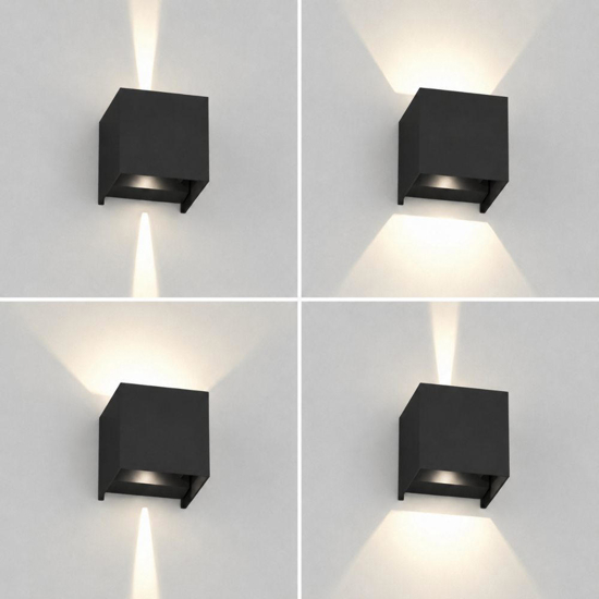 Top light perth nera applique da esterno cubo led orientabile cct ip65