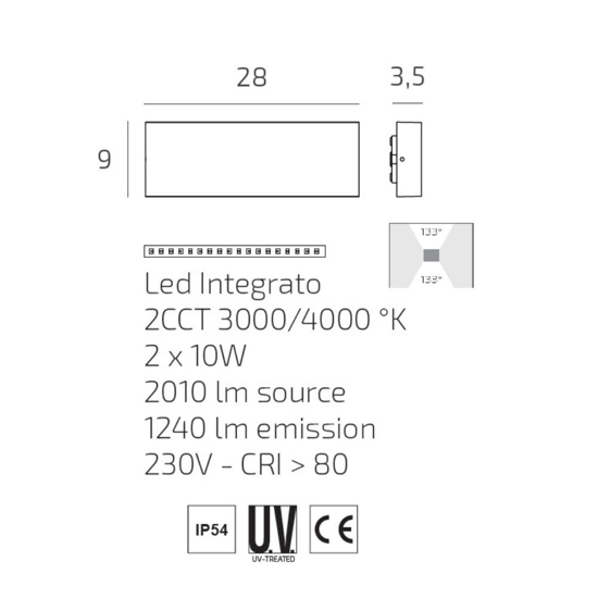 Applique da esterno rettangolare antracite led biemissione cct top light lima