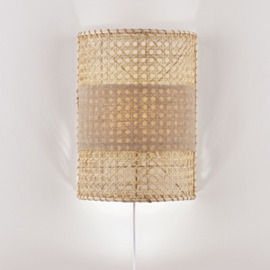 Applique da comodino in rattan naturale con filo e spina per camera da letto