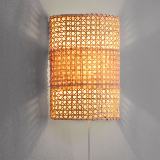 Applique da comodino in rattan naturale con filo e spina per camera da letto