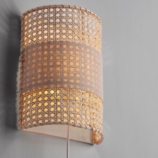 Applique da comodino in rattan naturale con filo e spina per camera da letto
