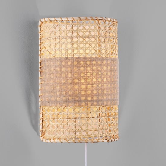 Applique da comodino in rattan naturale con filo e spina per camera da letto