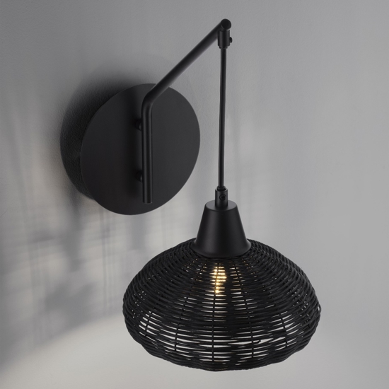 Applique da comodino in rattan nero per camera da letto