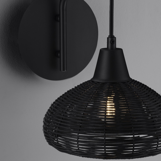 Applique da comodino in rattan nero per camera da letto