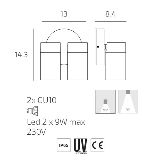 Top light oslo faretto da esterno due luci orientabili antracite ip65