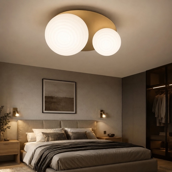 Ondaluce pl tondo oro plafoniera vetri bianco per camera da letto