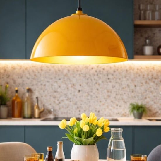 Lampadario per cucina moderna cupola ocra 34cm