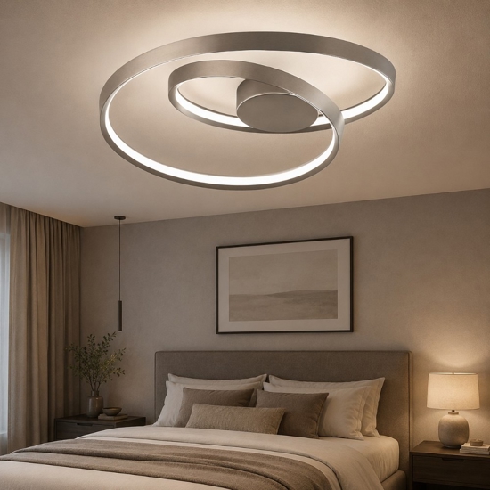 Plafoniera per camera da letto led cct 3000k 4000k 6000k spazzolato ritmo grigio perenz