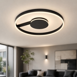 Plafoniera nera moderna rotonda 60 cm led 48w cct 2700k 3000k 4000k dimmerabile