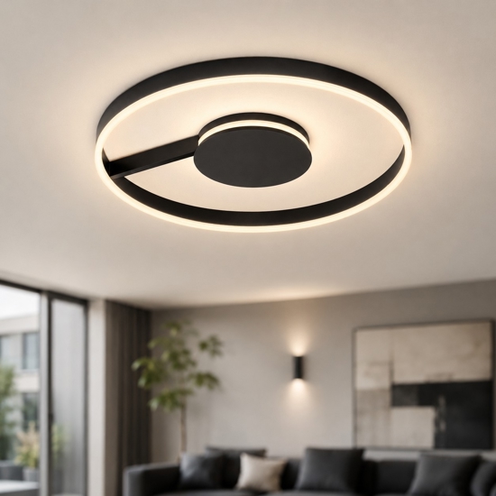 Plafoniera nera moderna rotonda 60 cm led 48w cct 2700k 3000k 4000k dimmerabile
