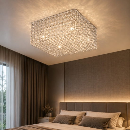 Admiral pl6 ideal lux plafoniera per camera da letto quadrata cromata cristalli trasparenti