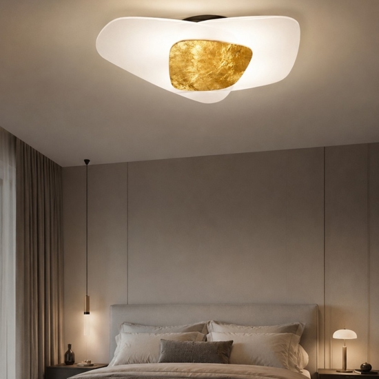 Plafoniera per camera da letto 54cm vetri bianchi foglia oro strategy top light