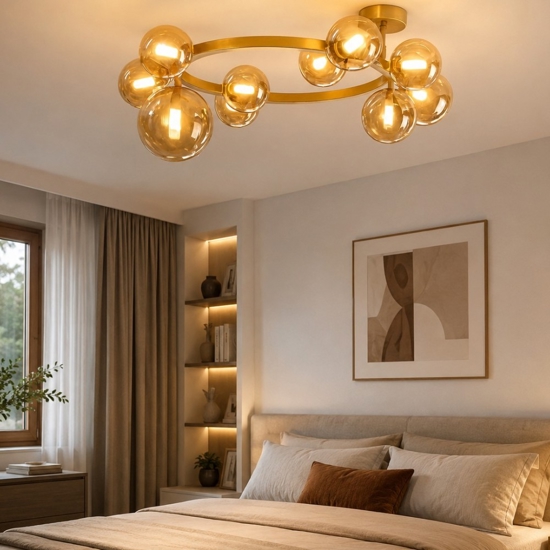 Perlage pl10 ideal lux plafoniera per camera da letto vetri ambra
