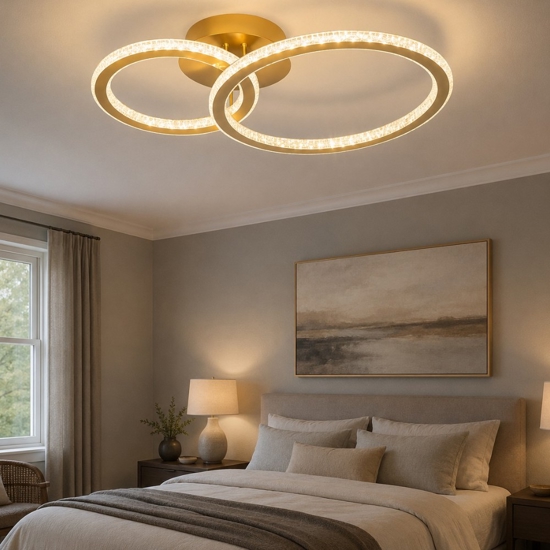 Plafoniera led design cerchi oro per camera da letto stile contemporaneo 3000k