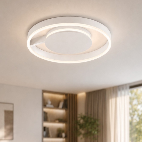 Plafoniera cerchio 60 cm bianca moderna led 48w cct 2700k 3000k 4000k dimmerabile per soggiorno