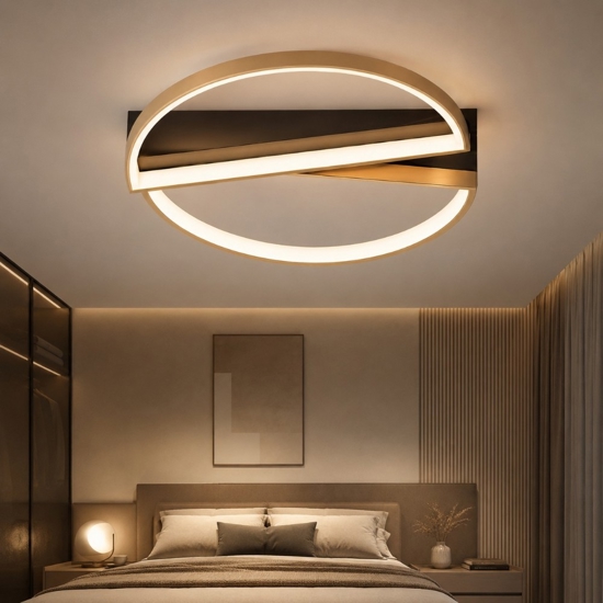 Plafoniera camera da letto tonda nero e ottone led 3000k dimmerabile
