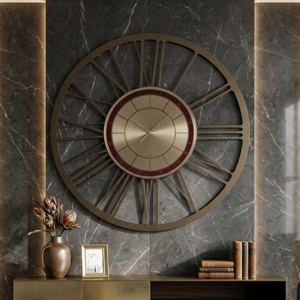 Grande orologio da parete 90cm rotondo numeri romani metallo bronzo