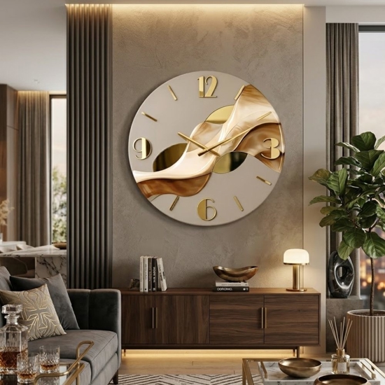 Orologio moderno a muro resina effetto marmorizzato foglia oro 50cm