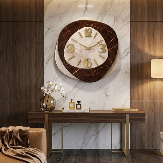 Orologio in resina da parete effetto marmo dettagli foglia oro