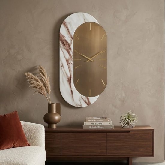 Grande orologio da parete 48x95  ovale specchio bronzo resina effetto marmo
