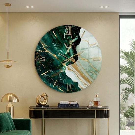 Orologio da parete originale rotondo effetto marmo decoro foglia oro