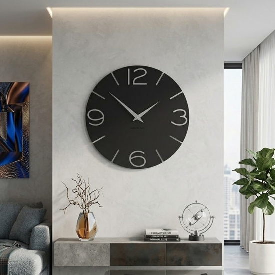 Orologio da muro moderno legno nero rotondo