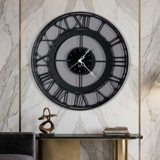 Orologio da muro nero 50cm numeri romani design