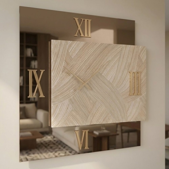 Grande orologio per soggiorno 100x115 specchio bronzo carta da parati