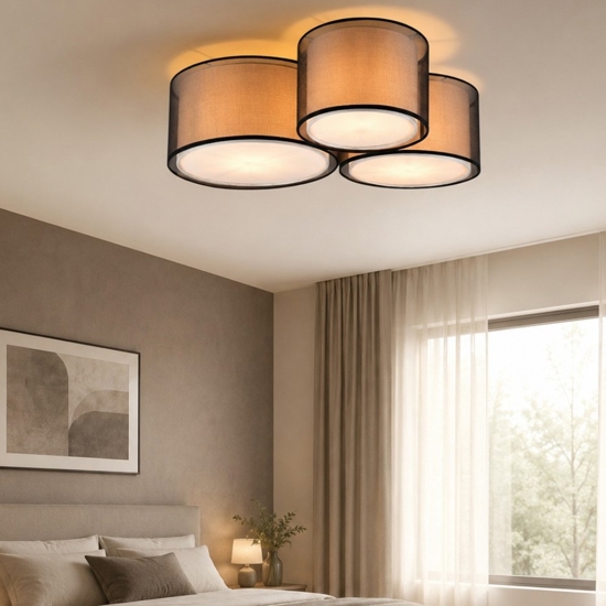 Plafoniera camera da letto tessuto copertura nera trasparente moderna 3 luci