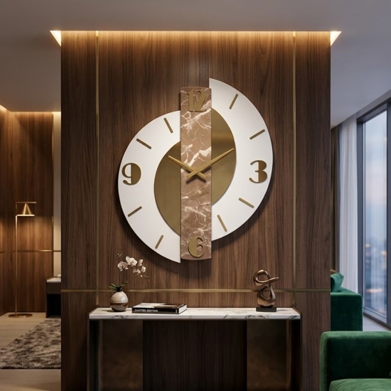 Grande orologio da parete moderno effetto marmorizzato dettagli foglia oro