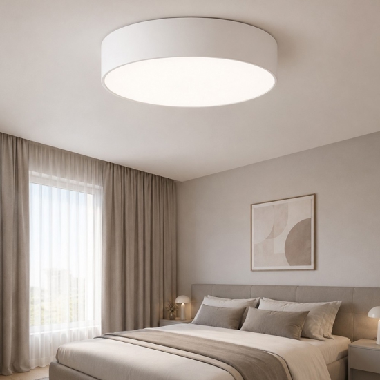 Plafoniera 45 cm di tessuto bianco cilindro per camera da letto