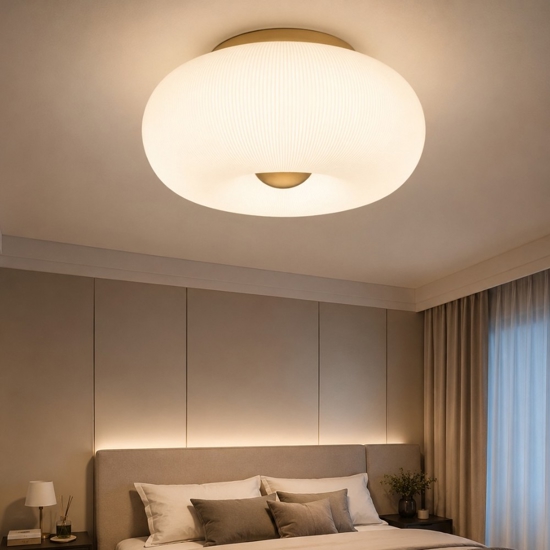 Arizona pl3 plafoniera vetro plissettato ottone ideal lux