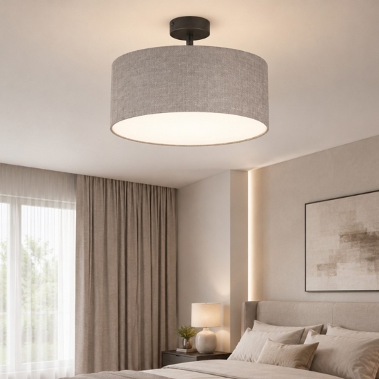 Plafoniera cilindro da soffitto in tessuto  lino rustico 40 cm per camera da letto