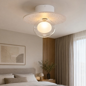 Plafoniera hos rotond per camera da letto beige di cemento sfera in vetro
