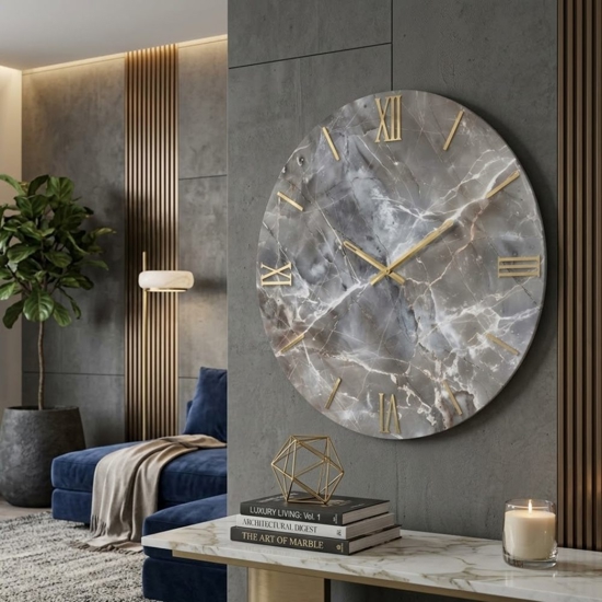 Grande orologio da parete design particolare effetto marmo rotondo 100cm