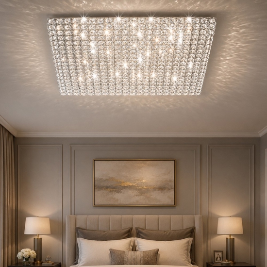 Admiral pl8 grande plafoniera per camera da letto quadrata con cristalli ideal lux