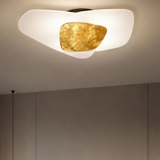 Plafoniera per camera da letto 54cm vetri bianchi foglia oro strategy top light