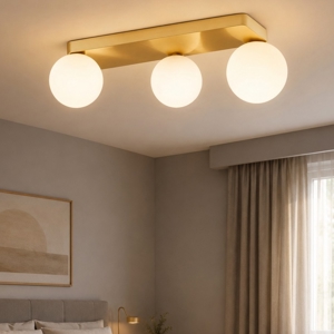 Penta pl3 ideal lux plafoniera camera da letto ottone 3 sfere bianche vetro