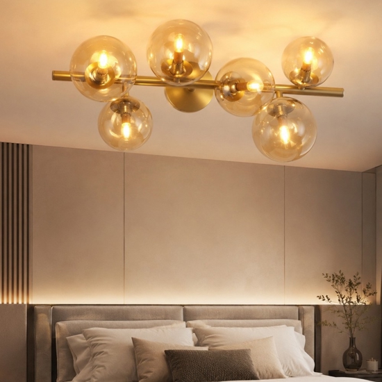 Plafoniera per camera da letto perlage pl6 ideal lux sfere vetro ambra
